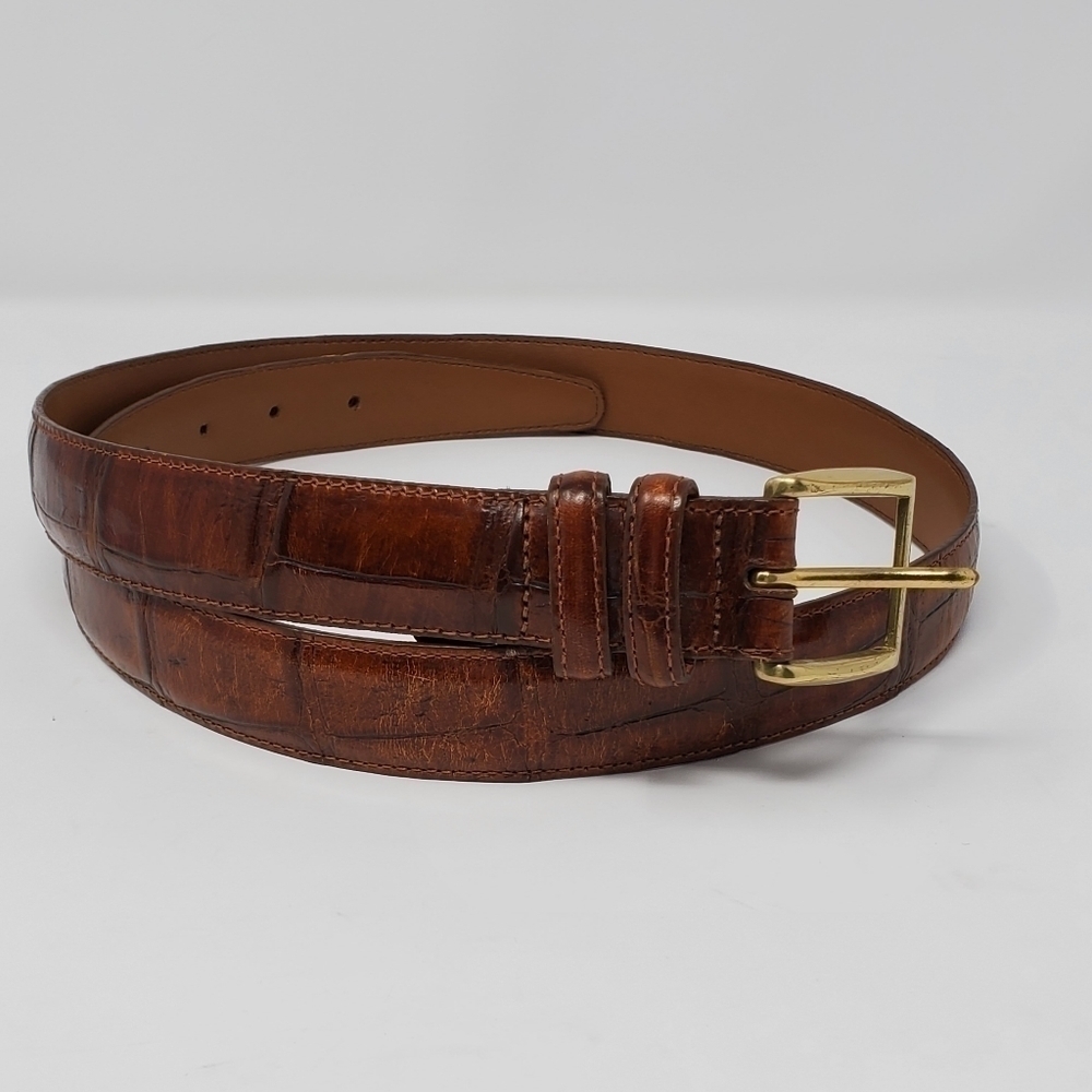 BRIGHTON BROWN EMBOSSED TEXTURED BELT SOLID BRASS BUCKLE MEN 38